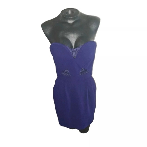 The Kooples Blue Dress Women's Size Small Strapless Lace Inserts Mini B20#11 - Picture 1 of 9